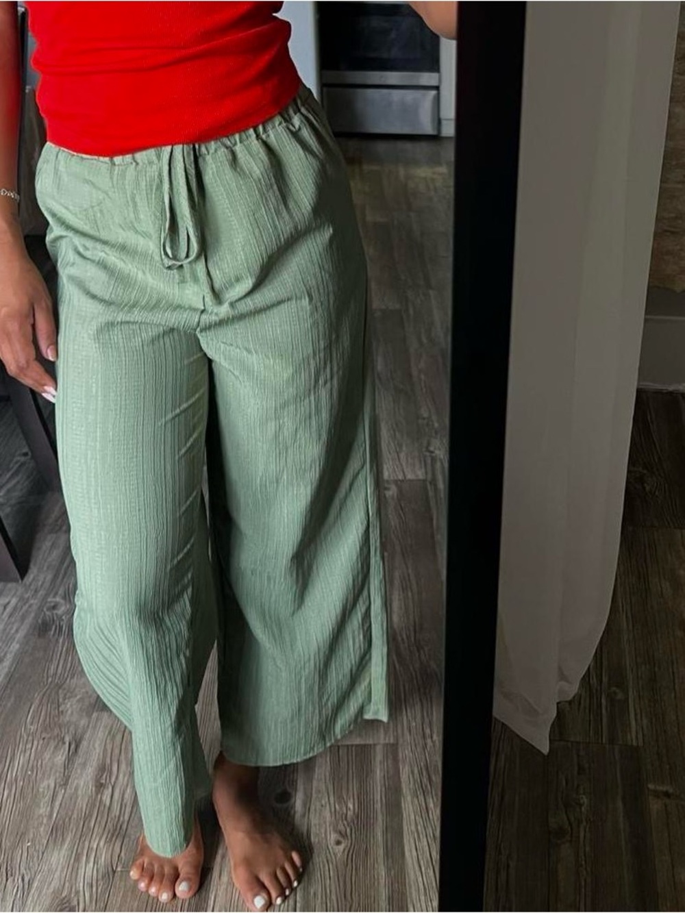 SHEIN Olive Green Straight-Leg Drawstring Pants